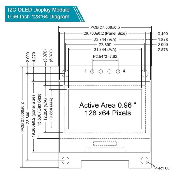 0.96 inch SSD1306 I2C OLED display module 128x64