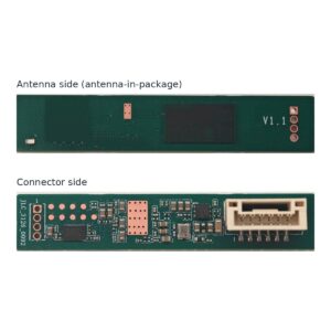 60 GHz AiP gesture radar module, both sides 60 GHz AiP gesture radar module, antenna side and connector side